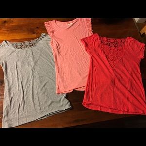 Aerie lot 3 tees crochet tissue soft red pink S